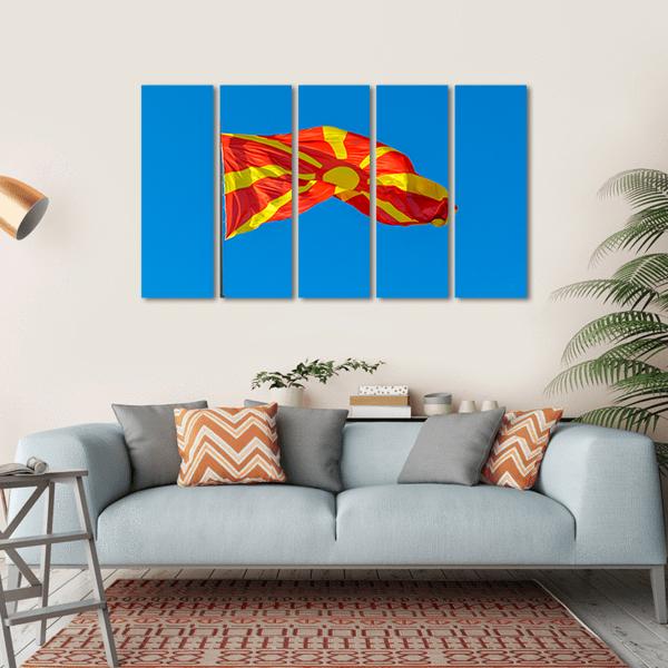 Waving Macedonian Flag Canvas Wall Art-5 Horizontal-Gallery Wrap-22" x 12"-Tiaracle