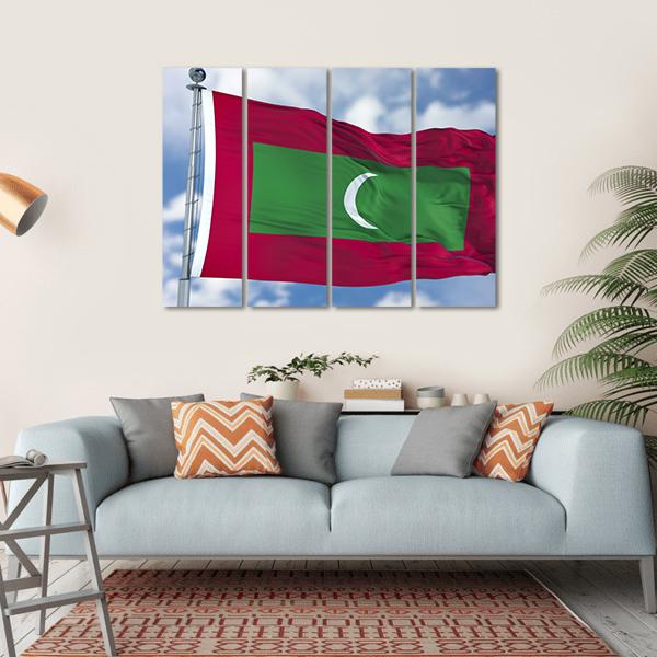 Waving Maldives Flag Canvas Wall Art-4 Horizontal-Gallery Wrap-34" x 24"-Tiaracle