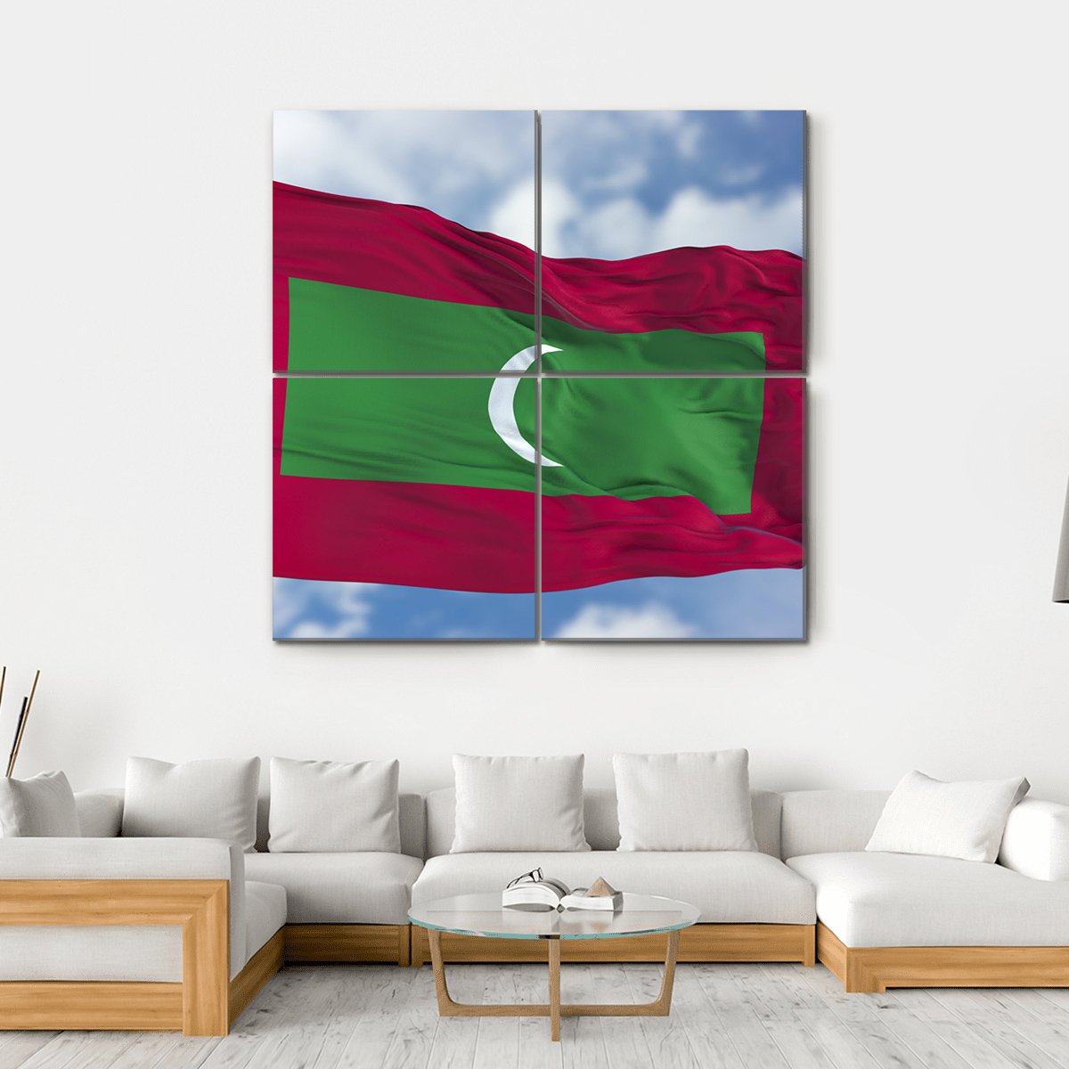 Waving Maldives Flag Canvas Wall Art-4 Square-Gallery Wrap-17" x 17"-Tiaracle