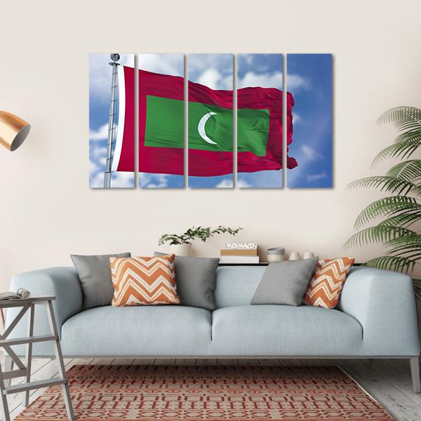 Waving Maldives Flag Canvas Wall Art-5 Horizontal-Gallery Wrap-22" x 12"-Tiaracle