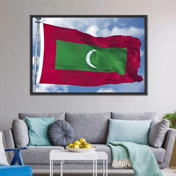 Waving Maldives Flag Panoramic Canvas Wall Art-1 Piece-36" x 12"-Tiaracle