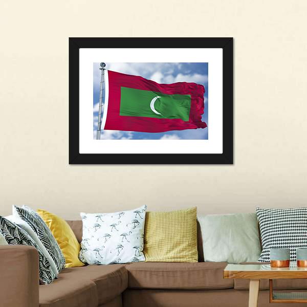 Waving Maldives Flag Panoramic Canvas Wall Art-1 Piece-36" x 12"-Tiaracle
