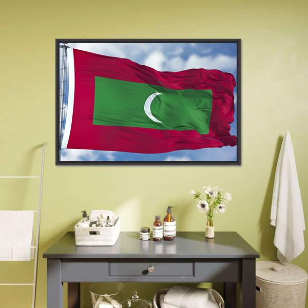 Waving Maldives Flag Panoramic Canvas Wall Art-1 Piece-36" x 12"-Tiaracle