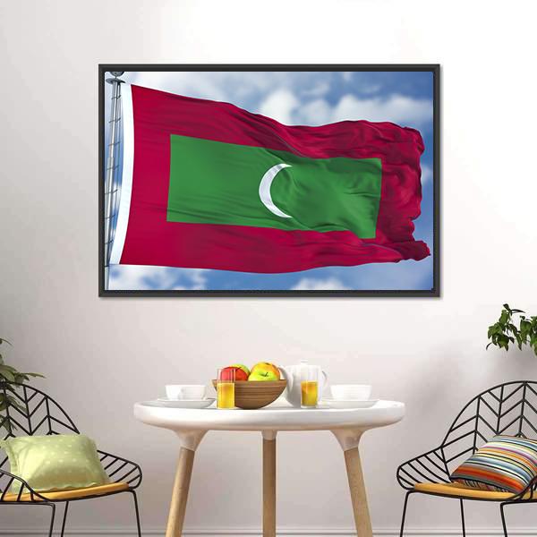 Waving Maldives Flag Panoramic Canvas Wall Art-1 Piece-36" x 12"-Tiaracle
