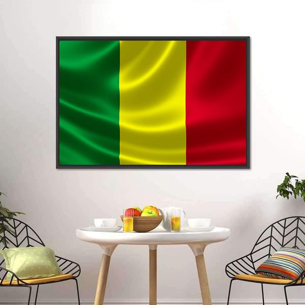 Waving Mali Flag Canvas Wall Art-1 Piece-Floating Frame-24" x 16"-Tiaracle