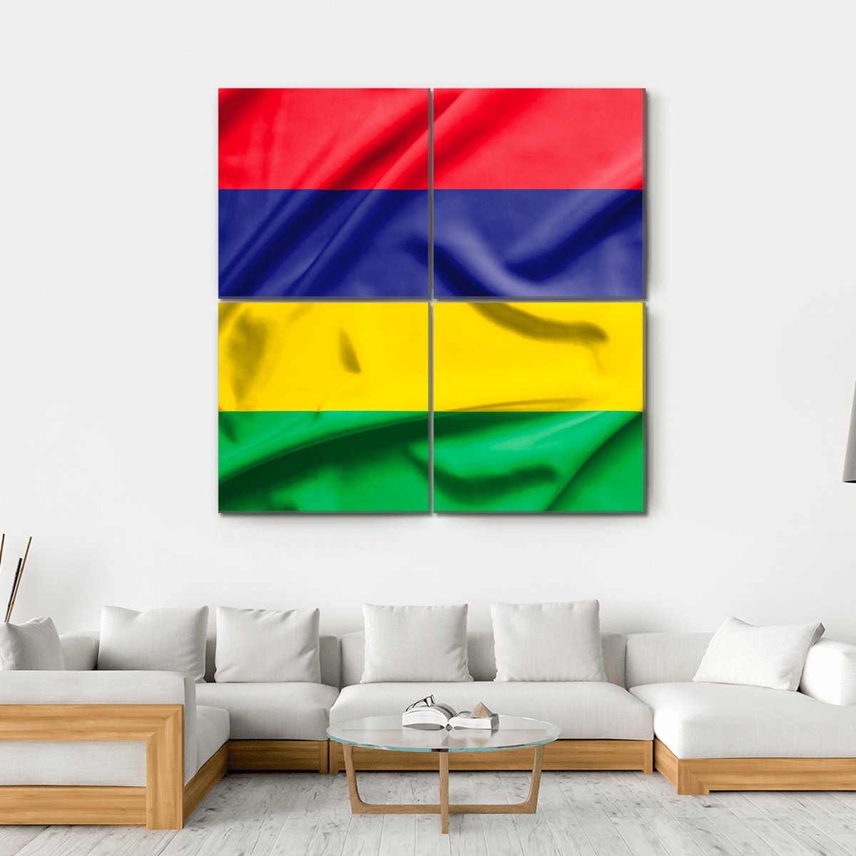 Waving Mauritius Flag Canvas Wall Art-4 Square-Gallery Wrap-17" x 17"-Tiaracle