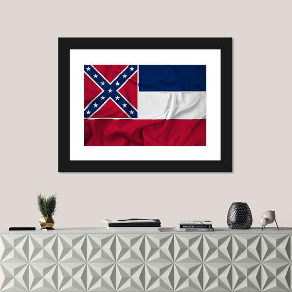 Waving Mississippi State Flag Canvas Wall Art-1 Piece-Framed Print-20" x 16"-Tiaracle