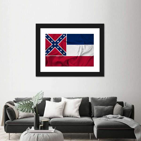 Waving Mississippi State Flag Canvas Wall Art-5 Horizontal-Gallery Wrap-22" x 12"-Tiaracle