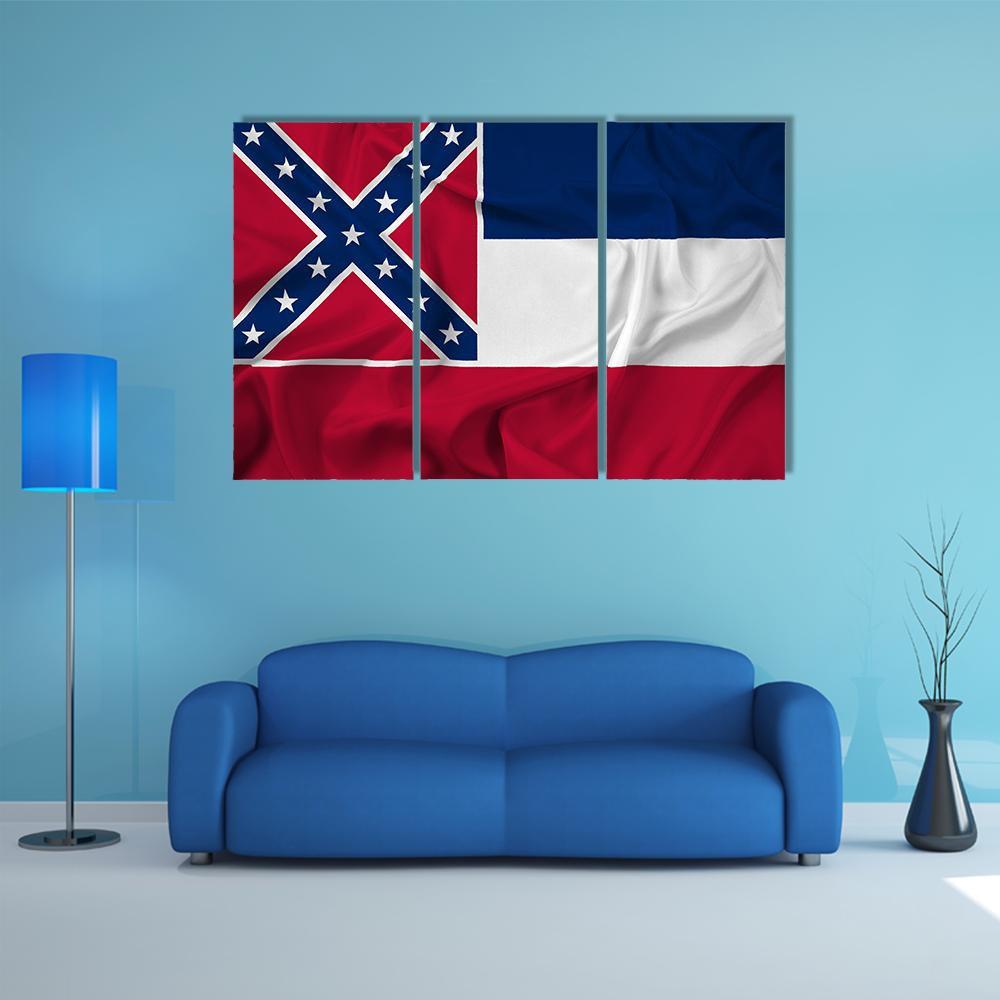 Waving Mississippi State Flag Canvas Wall Art-3 Horizontal-Gallery Wrap-37" x 24"-Tiaracle