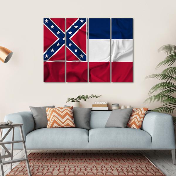 Waving Mississippi State Flag Canvas Wall Art-4 Horizontal-Gallery Wrap-34" x 24"-Tiaracle
