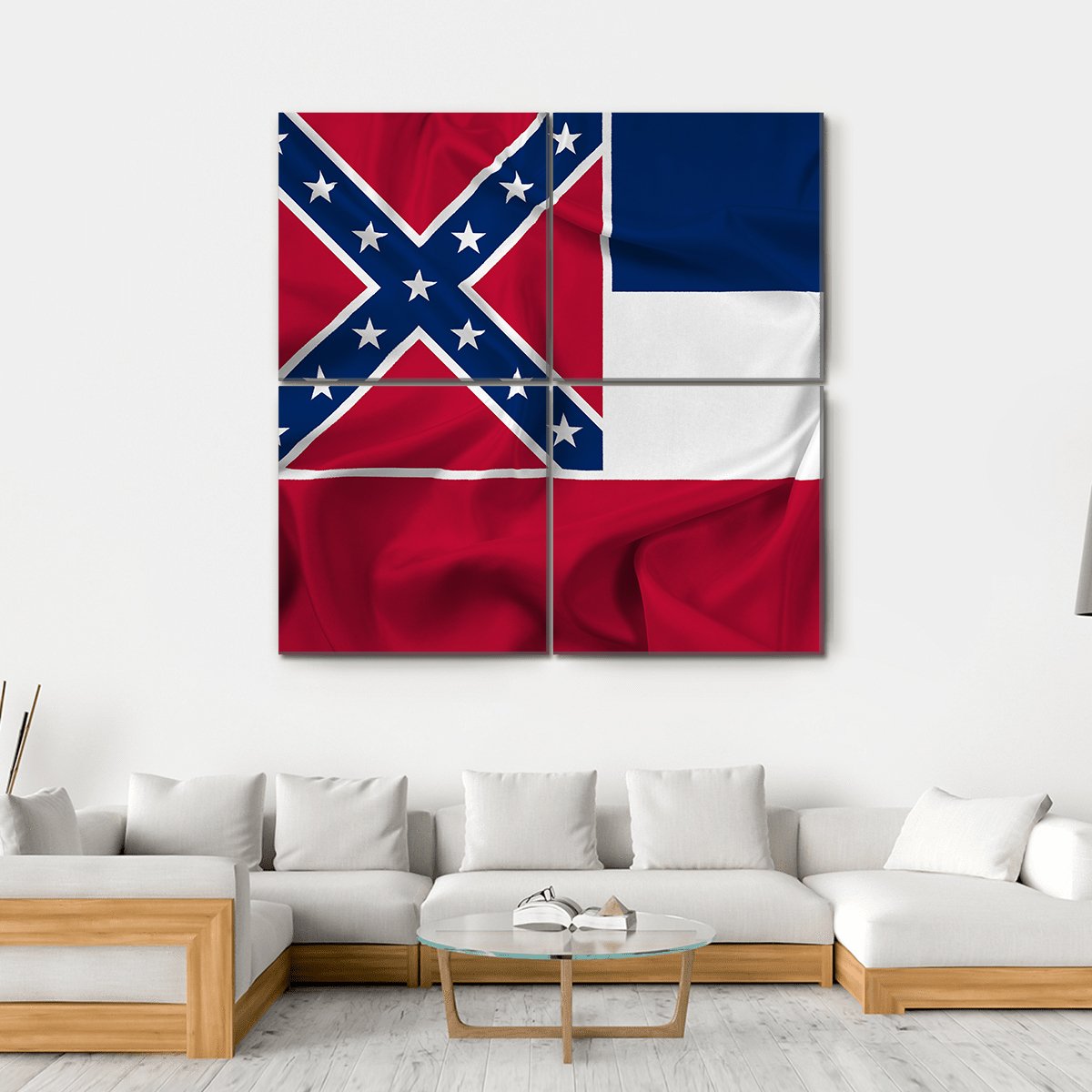 Waving Mississippi State Flag Canvas Wall Art-4 Square-Gallery Wrap-17" x 17"-Tiaracle