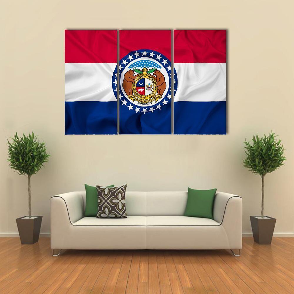 Waving Missouri State Flag Canvas Wall Art-3 Horizontal-Gallery Wrap-37" x 24"-Tiaracle