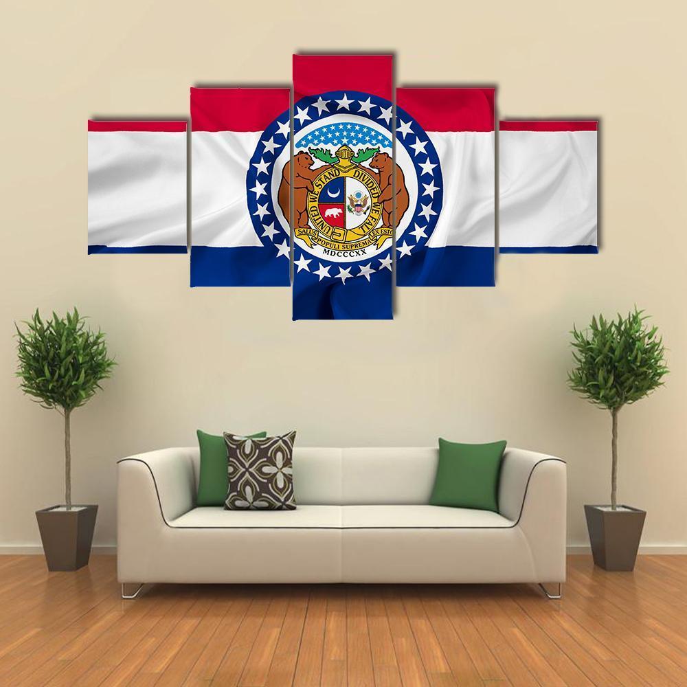 Waving Missouri State Flag Canvas Wall Art-5 Star-Gallery Wrap-62" x 32"-Tiaracle