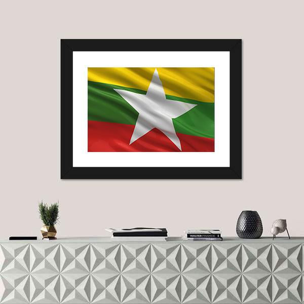 Waving Myanmar Flag Canvas Wall Art-1 Piece-Framed Print-20" x 16"-Tiaracle