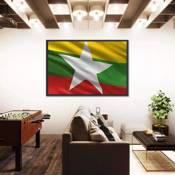 Waving Myanmar Flag Canvas Wall Art-5 Horizontal-Gallery Wrap-22" x 12"-Tiaracle