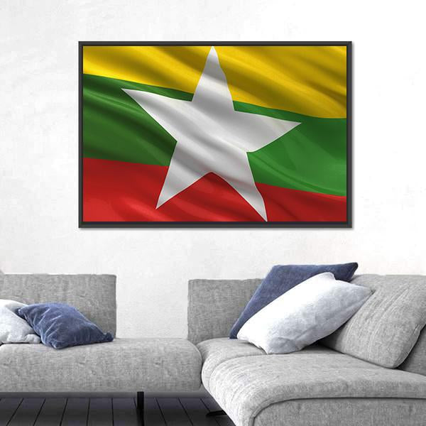 Waving Myanmar Flag Canvas Wall Art-5 Horizontal-Gallery Wrap-22" x 12"-Tiaracle