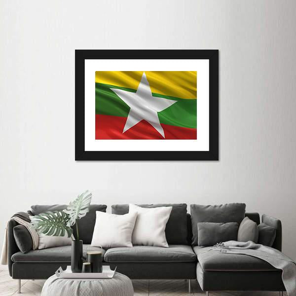 Waving Myanmar Flag Canvas Wall Art-5 Horizontal-Gallery Wrap-22" x 12"-Tiaracle
