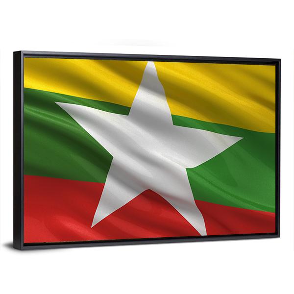 Waving Myanmar Flag Canvas Wall Art-5 Horizontal-Gallery Wrap-22" x 12"-Tiaracle