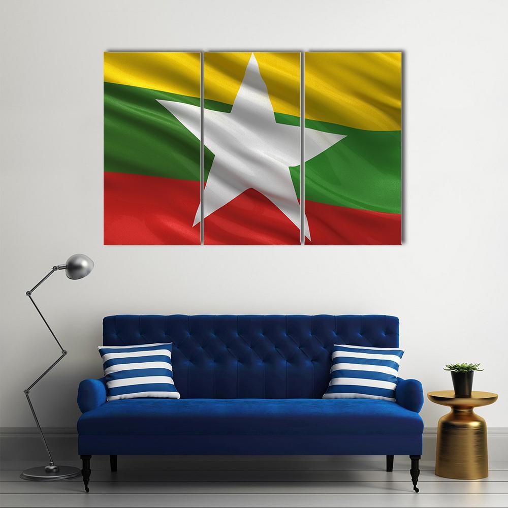 Waving Myanmar Flag Canvas Wall Art-3 Horizontal-Gallery Wrap-37" x 24"-Tiaracle