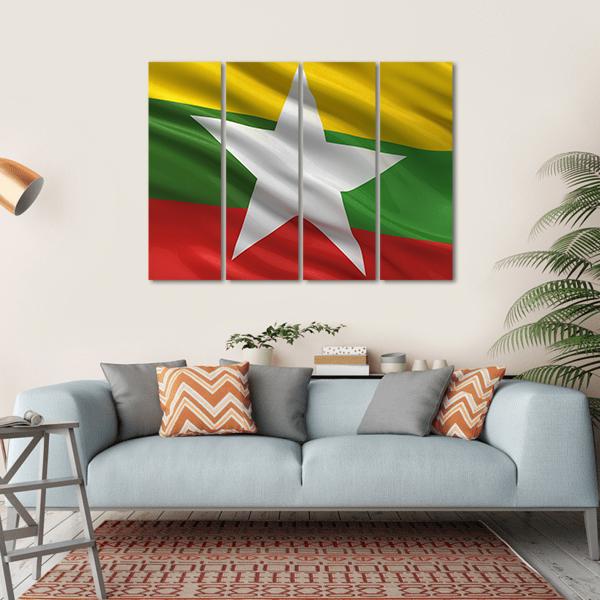 Waving Myanmar Flag Canvas Wall Art-4 Horizontal-Gallery Wrap-34" x 24"-Tiaracle