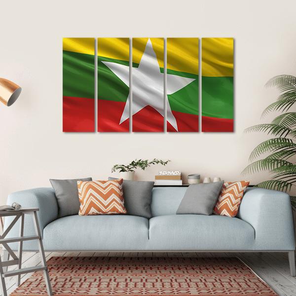 Waving Myanmar Flag Canvas Wall Art-5 Horizontal-Gallery Wrap-22" x 12"-Tiaracle