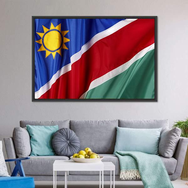 Waving Namibian Flag Canvas Wall Art-5 Horizontal-Gallery Wrap-22" x 12"-Tiaracle