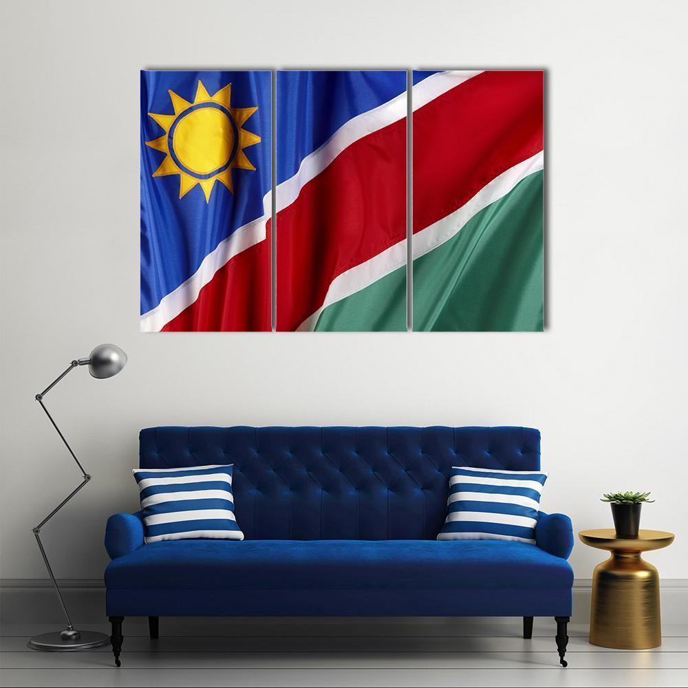 Waving Namibian Flag Canvas Wall Art-3 Horizontal-Gallery Wrap-37" x 24"-Tiaracle