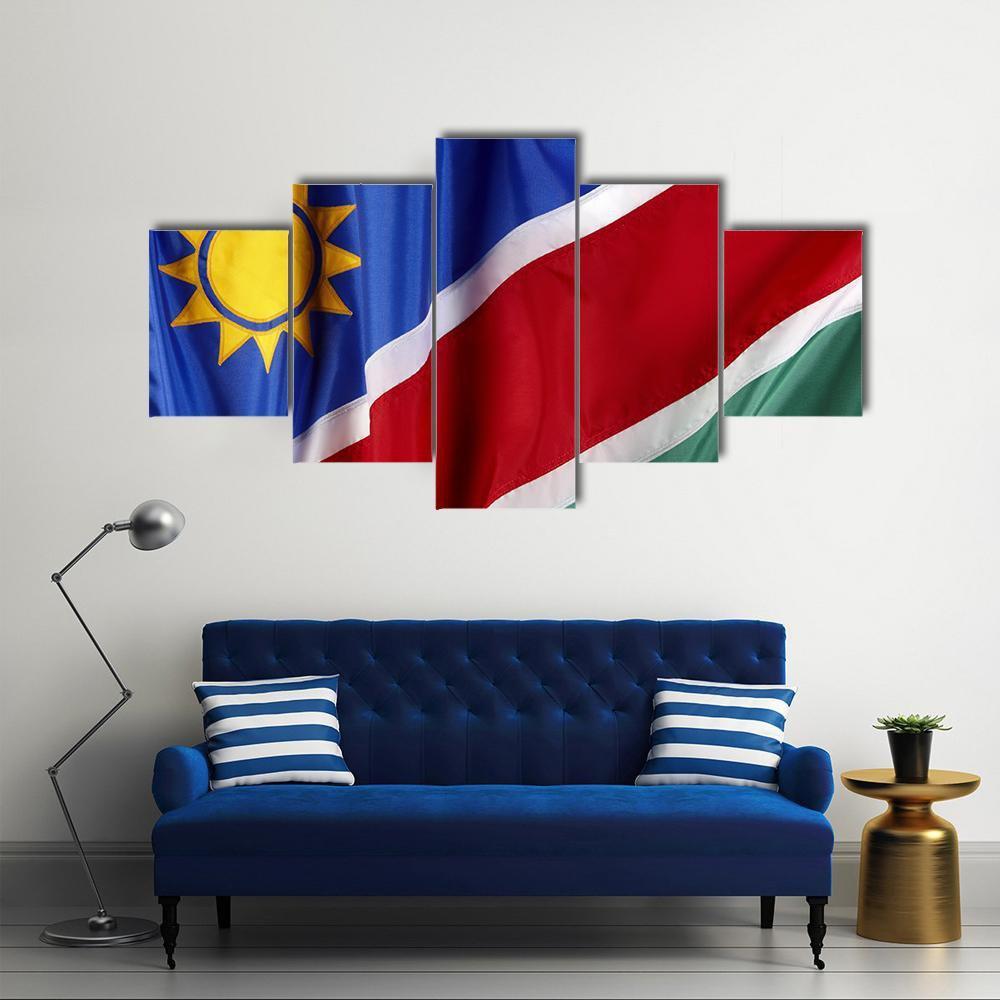 Waving Namibian Flag Canvas Wall Art-5 Star-Gallery Wrap-62" x 32"-Tiaracle