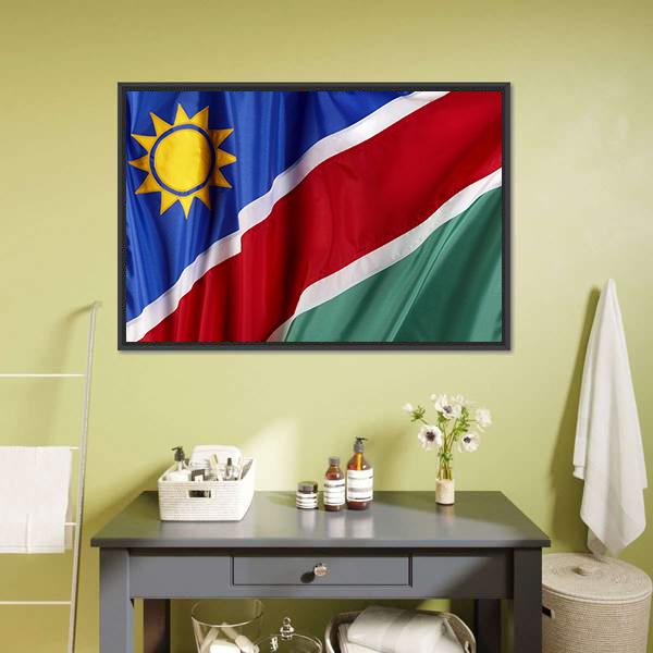 Waving Namibian Flag Canvas Wall Art-3 Horizontal-Gallery Wrap-25" x 16"-Tiaracle