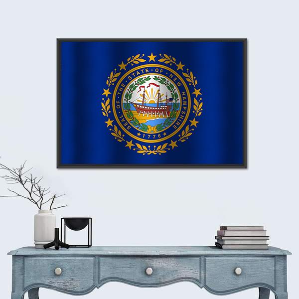 Waving New Hampshire State Flag Canvas Wall Art-1 Piece-Floating Frame-24" x 16"-Tiaracle