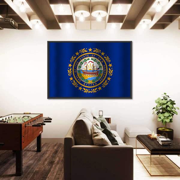 Waving New Hampshire State Flag Canvas Wall Art-5 Horizontal-Gallery Wrap-22" x 12"-Tiaracle