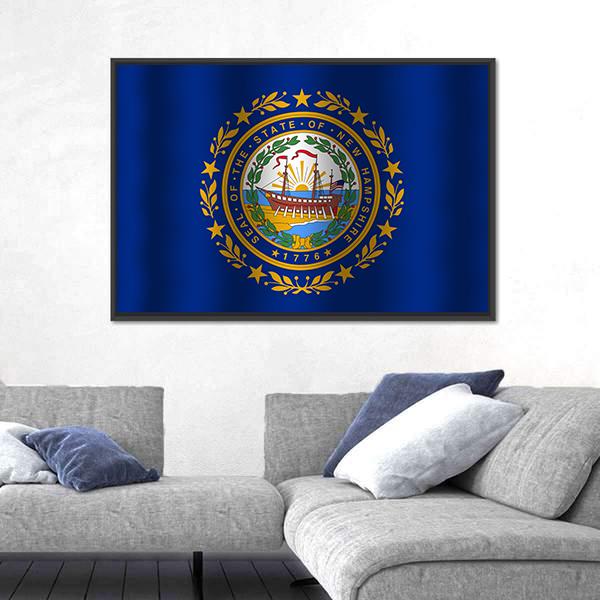 Waving New Hampshire State Flag Canvas Wall Art-5 Horizontal-Gallery Wrap-22" x 12"-Tiaracle