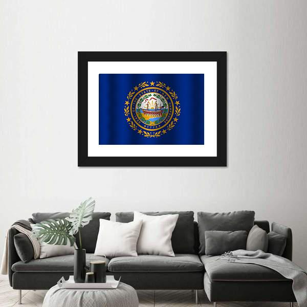 Waving New Hampshire State Flag Canvas Wall Art-5 Horizontal-Gallery Wrap-22" x 12"-Tiaracle