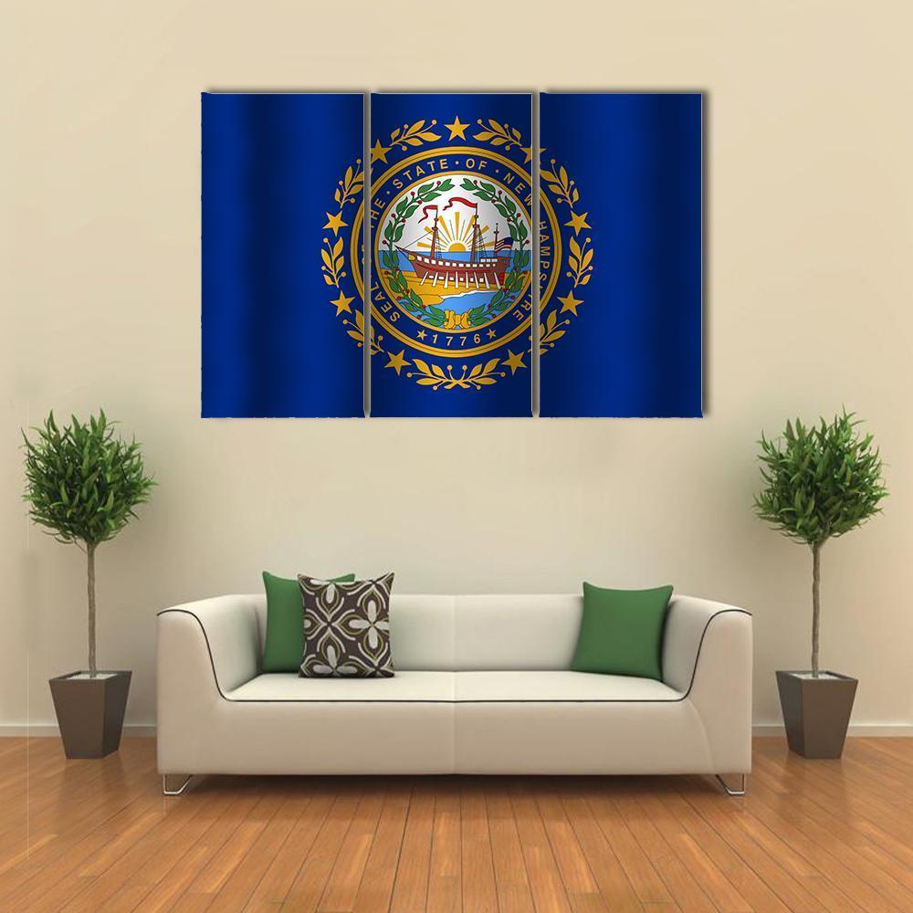 Waving New Hampshire State Flag Canvas Wall Art-3 Horizontal-Gallery Wrap-37" x 24"-Tiaracle