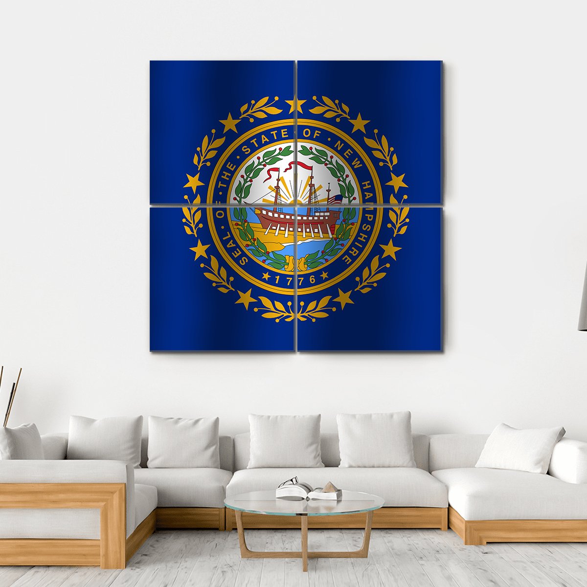Waving New Hampshire State Flag Canvas Wall Art-4 Square-Gallery Wrap-17" x 17"-Tiaracle