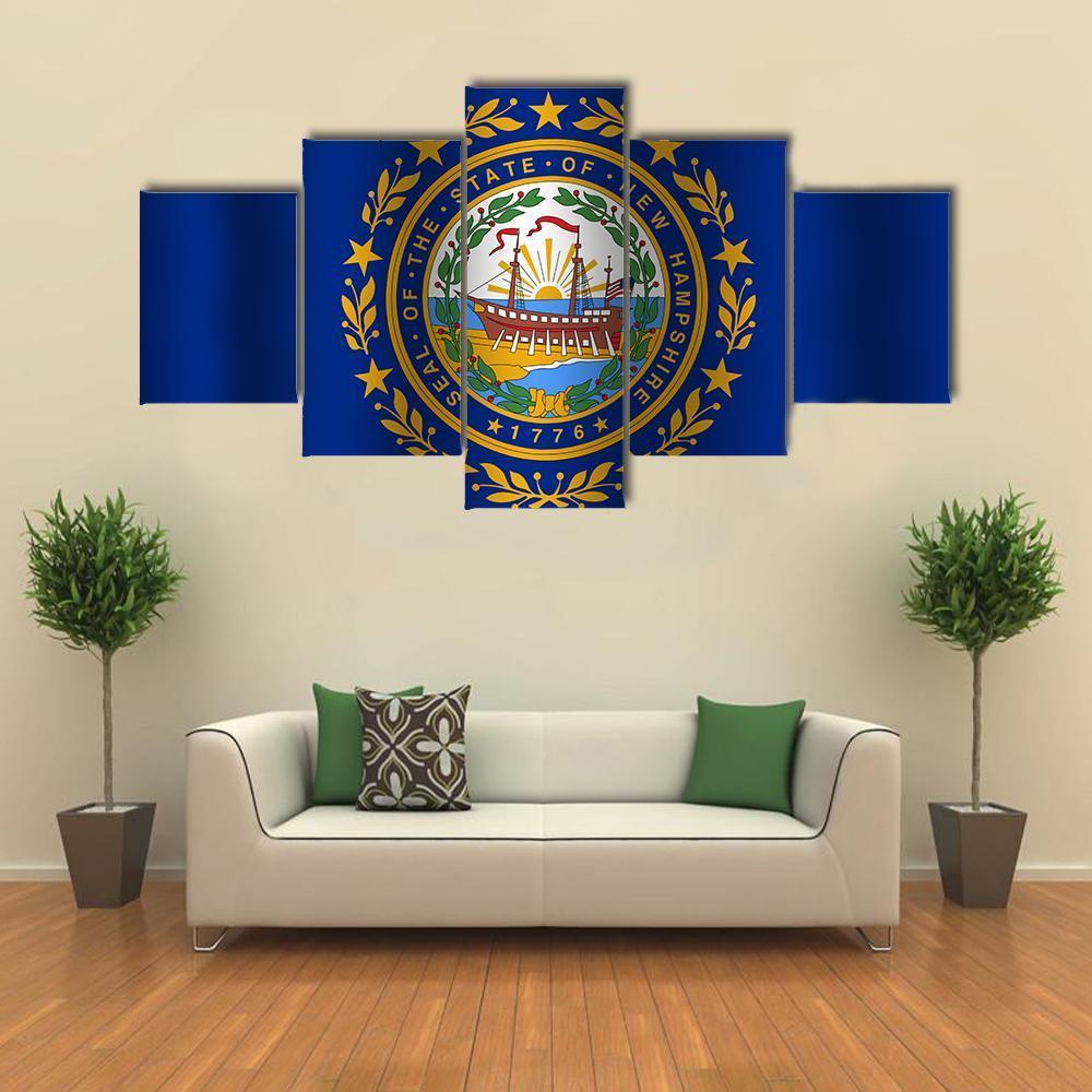 Waving New Hampshire State Flag Canvas Wall Art-3 Horizontal-Gallery Wrap-37" x 24"-Tiaracle