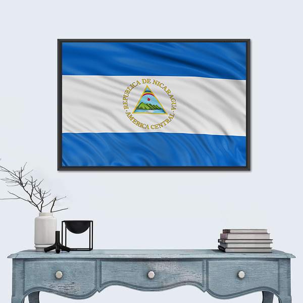 Waving Nicaragua Flag Canvas Wall Art-1 Piece-Floating Frame-24" x 16"-Tiaracle