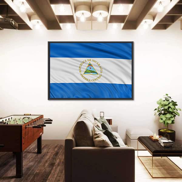 Waving Nicaragua Flag Canvas Wall Art-3 Horizontal-Gallery Wrap-25" x 16"-Tiaracle