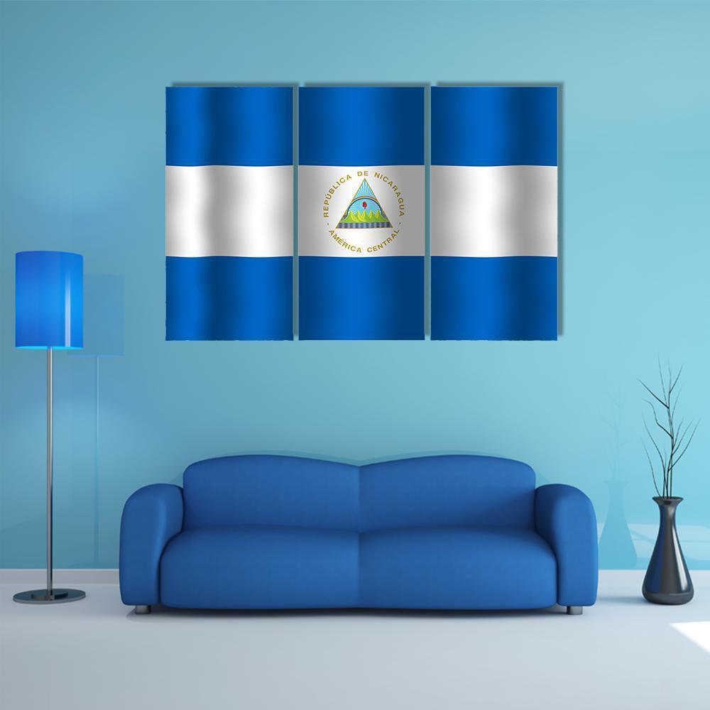 Nicaragua Flag Canvas Wall Art-3 Horizontal-Gallery Wrap-37" x 24"-Tiaracle