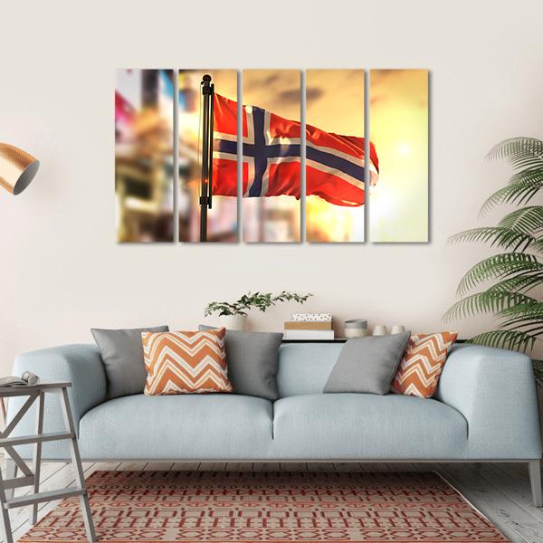 Waving Norway Flag Canvas Wall Art-5 Horizontal-Gallery Wrap-22" x 12"-Tiaracle