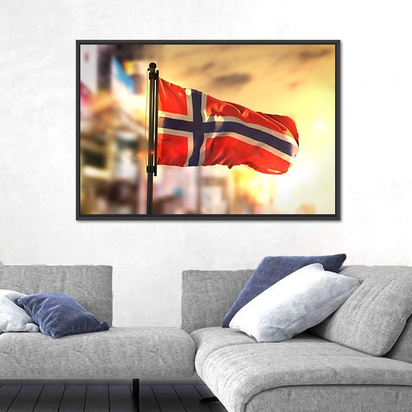 Waving Norway Flag Panoramic Canvas Wall Art-1 Piece-36" x 12"-Tiaracle