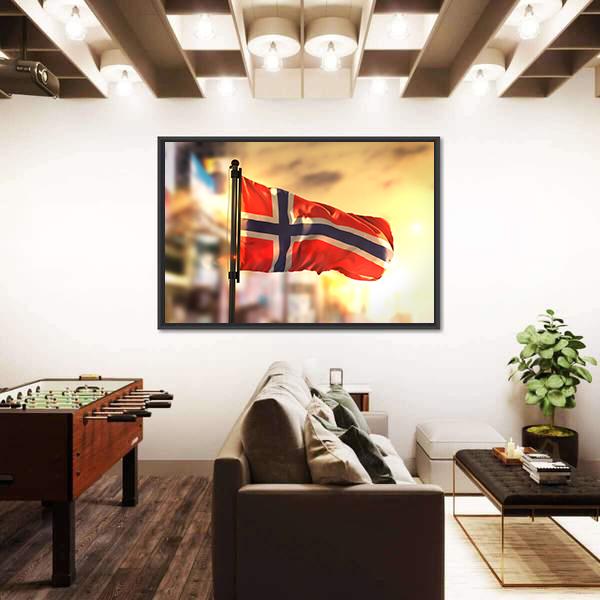 Waving Norway Flag Panoramic Canvas Wall Art-1 Piece-36" x 12"-Tiaracle
