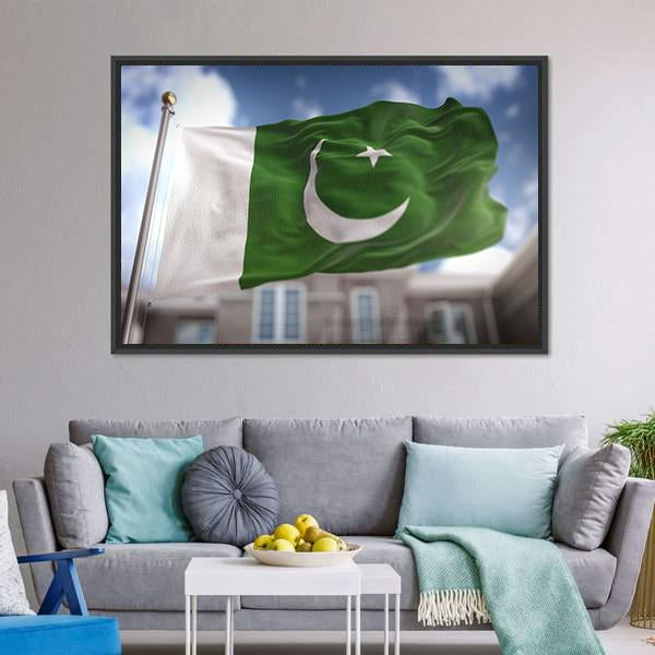 Waving Pakistan Flag Panoramic Canvas Wall Art-1 Piece-36" x 12"-Tiaracle