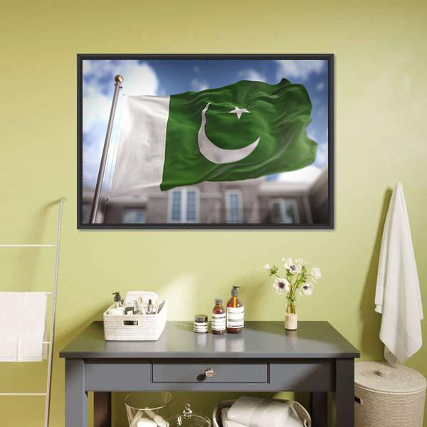 Waving Pakistan Flag Panoramic Canvas Wall Art-1 Piece-36" x 12"-Tiaracle
