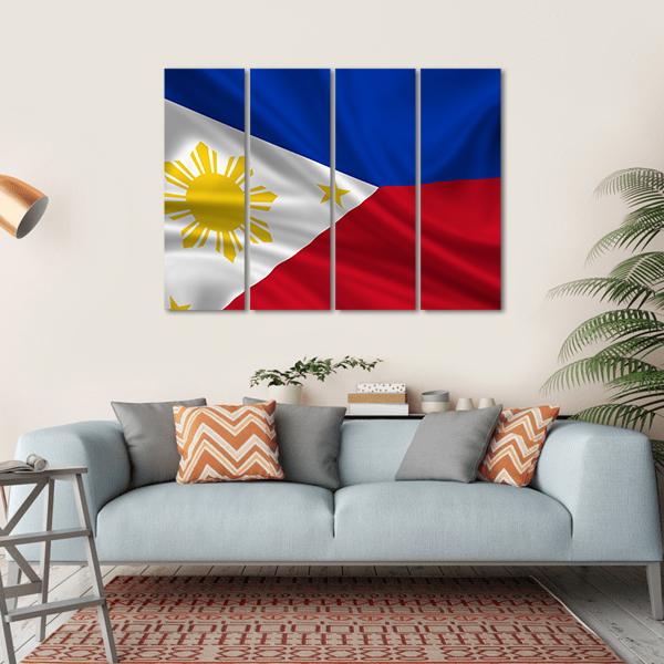 Waving Philippines Flag Canvas Wall Art-4 Horizontal-Gallery Wrap-34" x 24"-Tiaracle