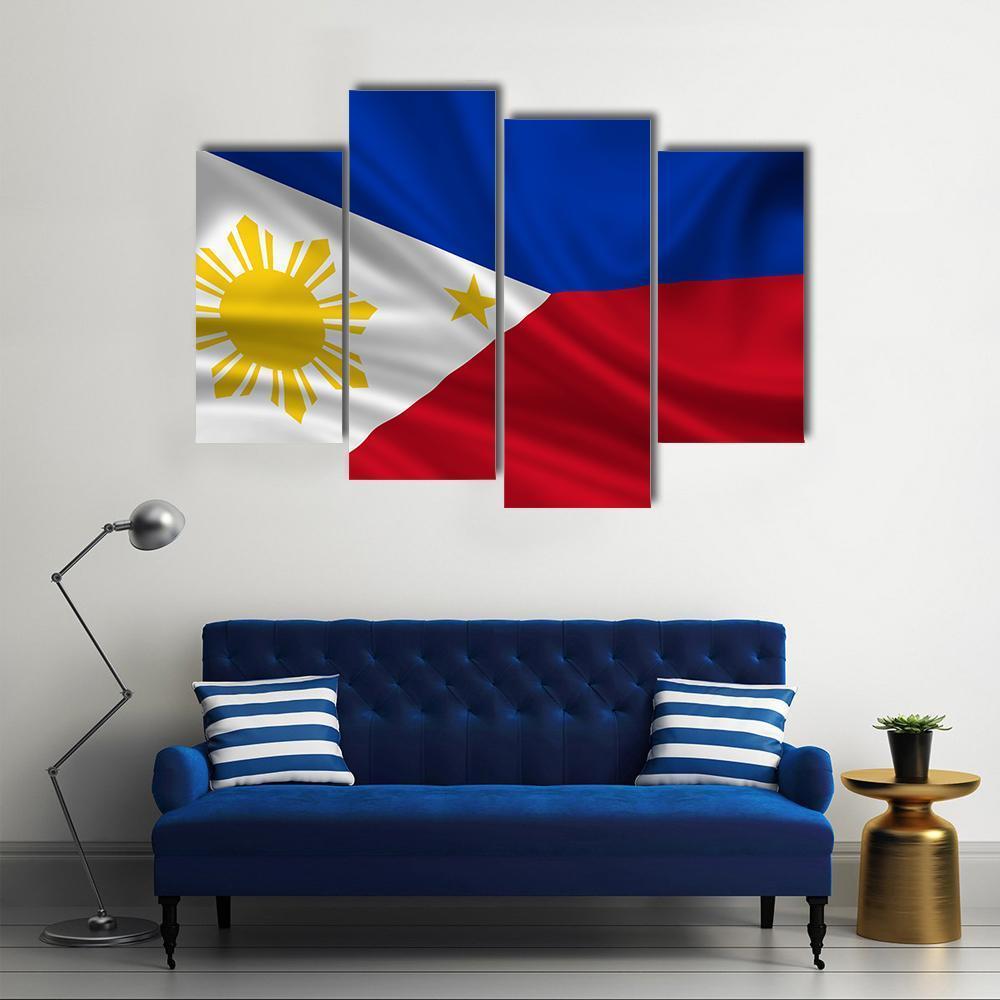 Waving Philippines Flag Canvas Wall Art-4 Pop-Gallery Wrap-50" x 32"-Tiaracle
