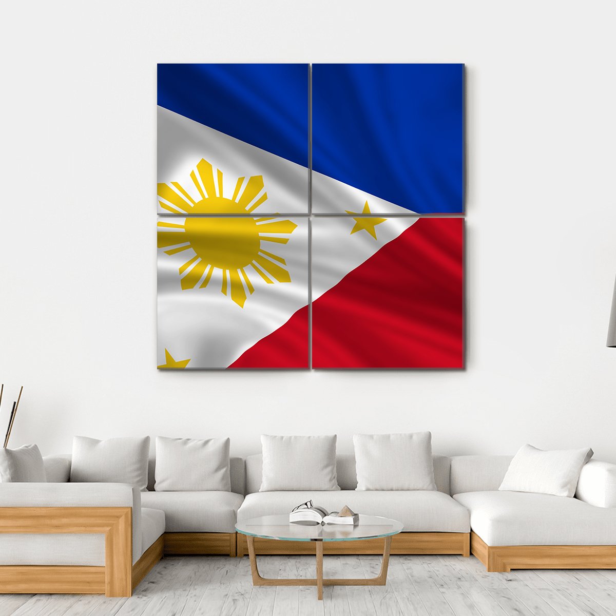 Waving Philippines Flag Canvas Wall Art-4 Square-Gallery Wrap-17" x 17"-Tiaracle