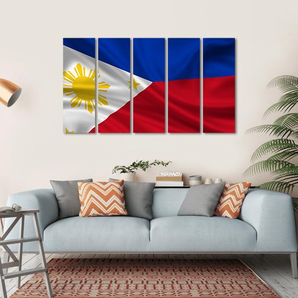 Waving Philippines Flag Canvas Wall Art-5 Horizontal-Gallery Wrap-22" x 12"-Tiaracle