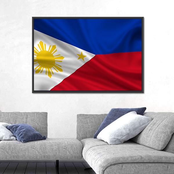 Waving Philippines Flag Panoramic Canvas Wall Art-1 Piece-36" x 12"-Tiaracle