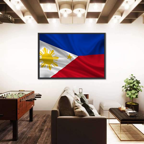 Waving Philippines Flag Panoramic Canvas Wall Art-1 Piece-36" x 12"-Tiaracle